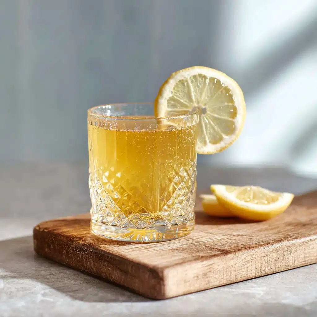 apple cider vinegar and Himalayan salt drink with lemon on wood board
