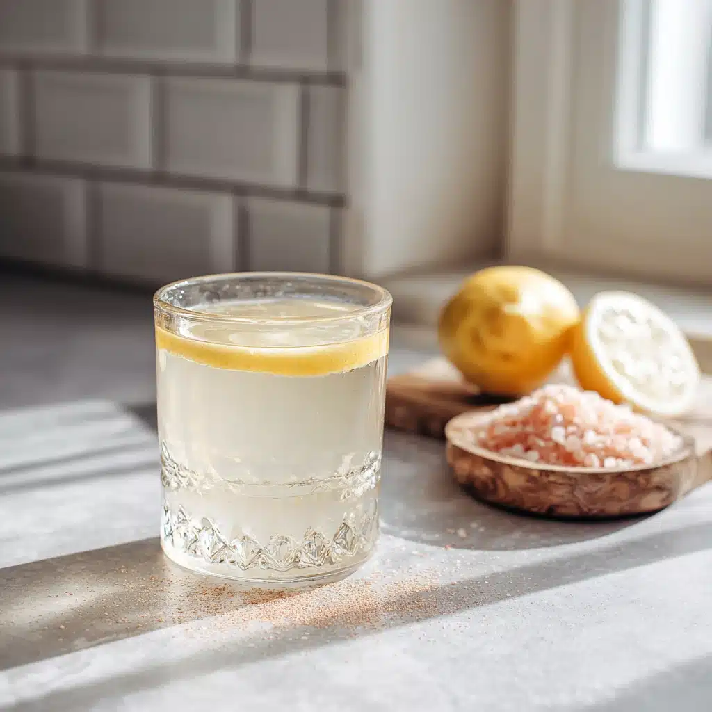 Glass of salt water with lemon and pink Himalayan salt for intermittent fasting