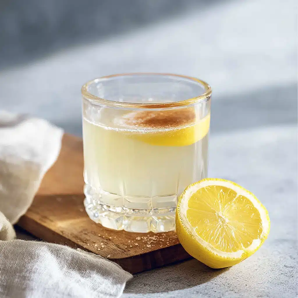 apple cider vinegar and Himalayan salt drink served with lemon on wooden board