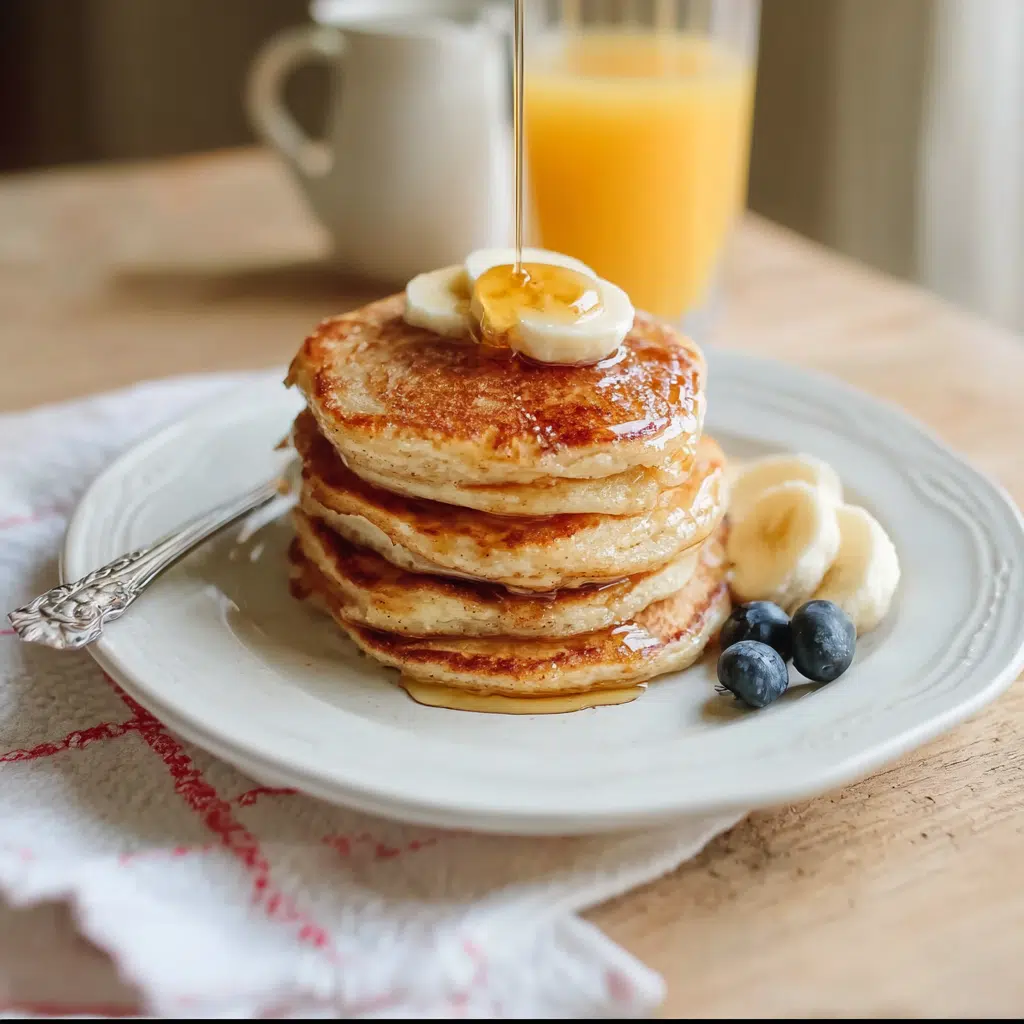 Fluffy blueberry pancakes made with Kodiak mix topped with maple syrup
