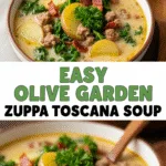 Easy Olive Garden Zuppa Toscana Soup creamy broth with sausage and kale
