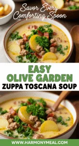 Easy Olive Garden Zuppa Toscana Soup creamy broth with sausage and kale