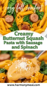 Creamy butternut squash pasta with sausage spinach vibrant fall recipe
