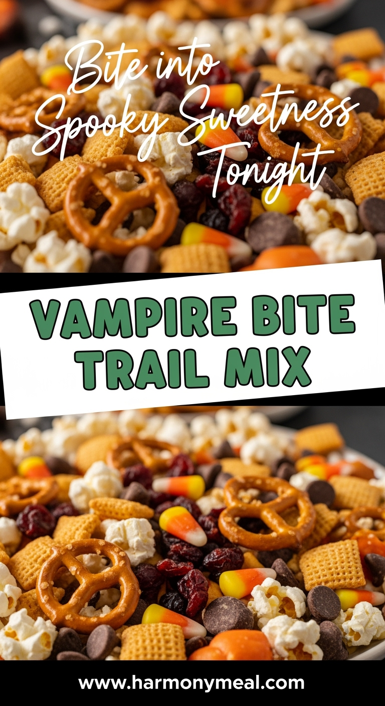 Vampire Bite Trail Mix close-up with popcorn pretzels candy corn chocolate