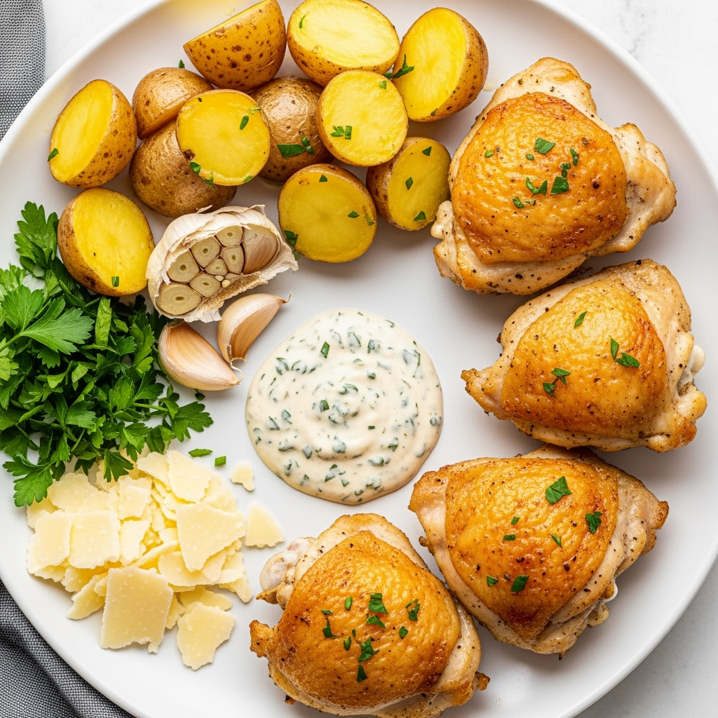 garlic-parmesan-chicken-potatoes-iphone Slow cooker garlic parmesan chicken with potatoes, garlic, and fresh parsley