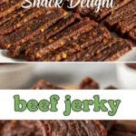 Beef jerky thin slices savory protein snack vibrant natural lighting