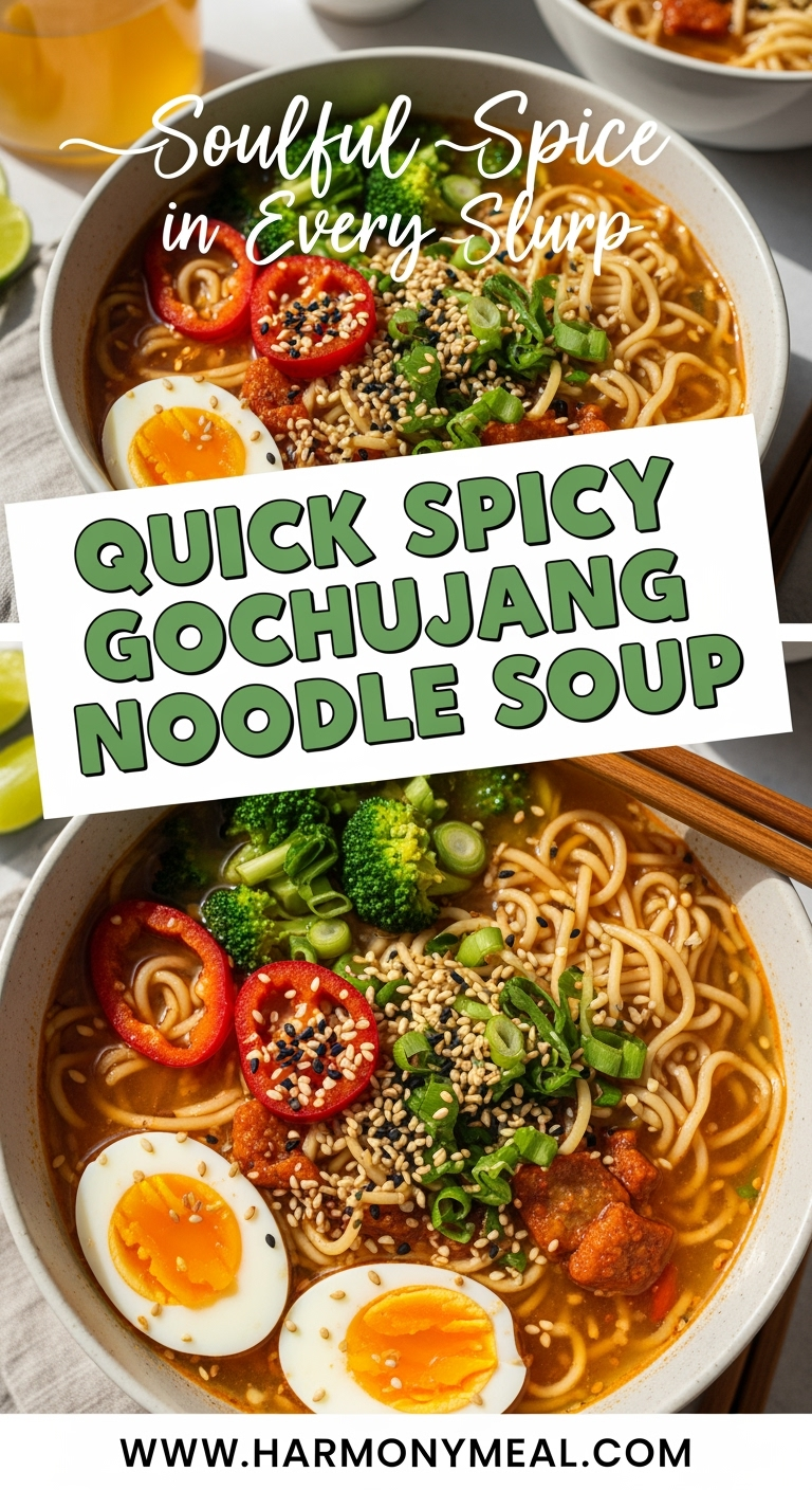 Quick Spicy Gochujang Noodle Soup with vibrant noodles and garnishes
