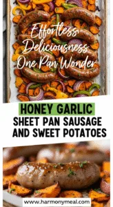 Sheet pan sausage and sweet potatoes with honey garlic glaze