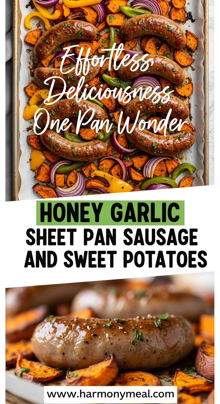 Sheet pan sausage and sweet potatoes with honey garlic glaze