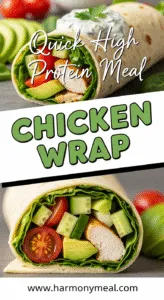 Healthy chicken wrap with fresh veggies and creamy Greek yogurt sauce