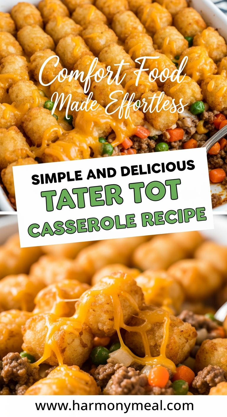 Crispy tater tot casserole with ground beef, cheese, and veggies.