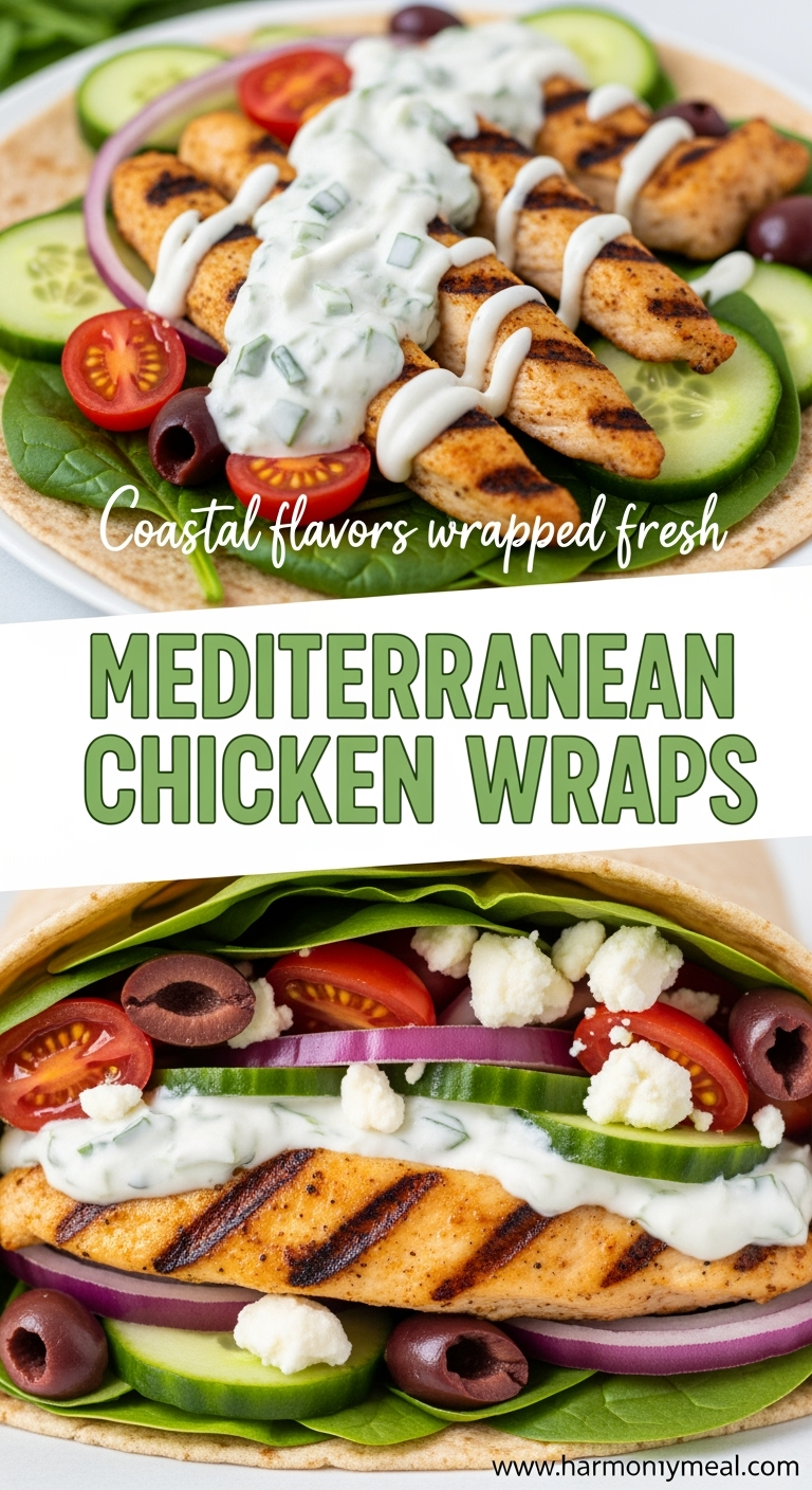 Mediterranean chicken wraps with fresh veggies and creamy tzatziki sauce
