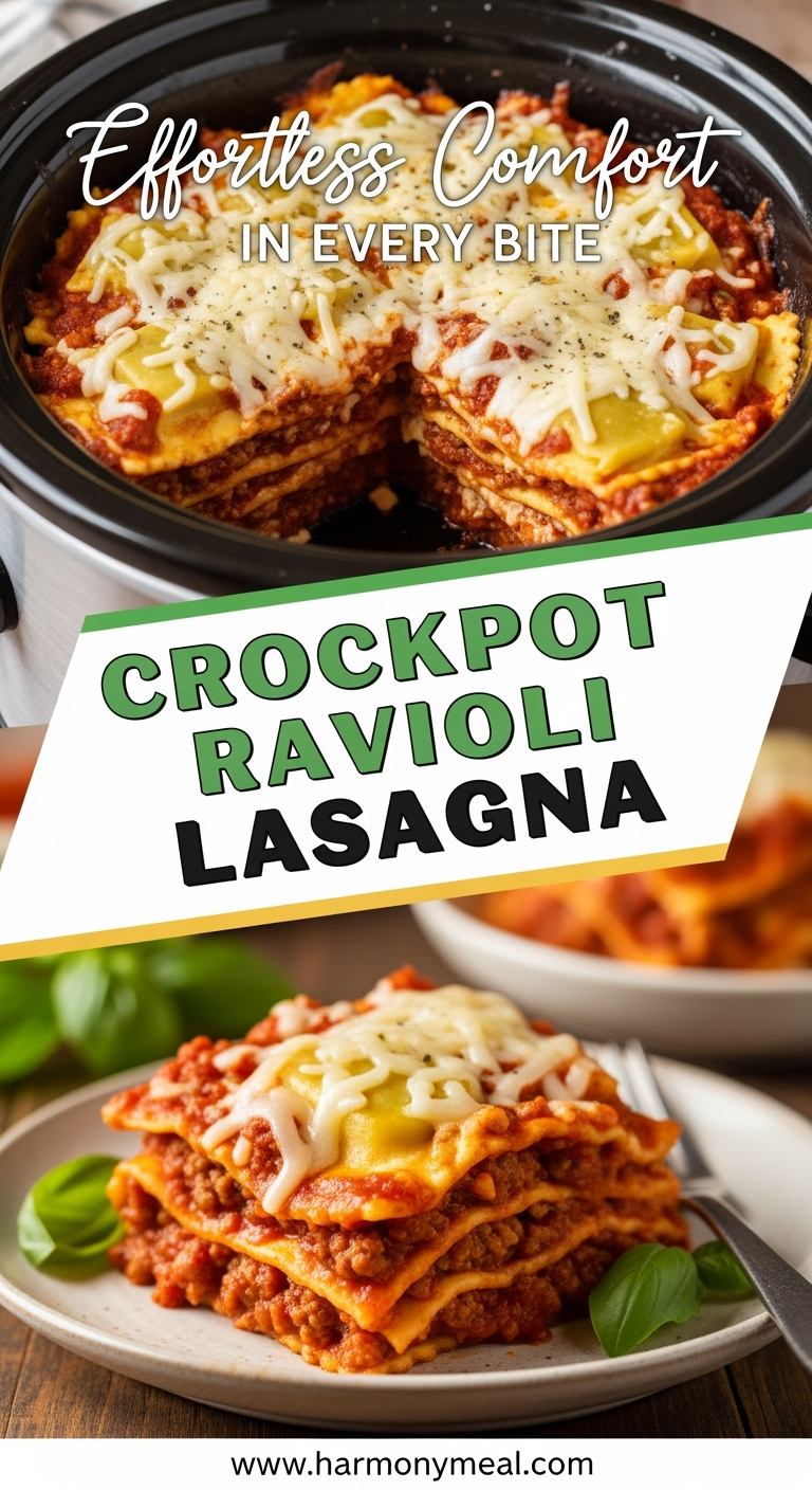 Slow cooker Crockpot Ravioli Lasagna with melted cheese and marinara sauce
