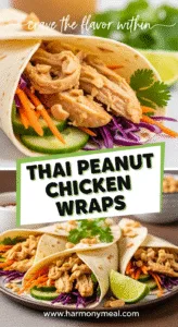 Thai peanut chicken wraps with fresh vegetables and creamy sauce