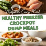 Healthy Freezer Crockpot Dump Meals That Save Time and Boost Nutrition 2 Healthy freezer crockpot dump meals with fresh ingredients and plated dishes