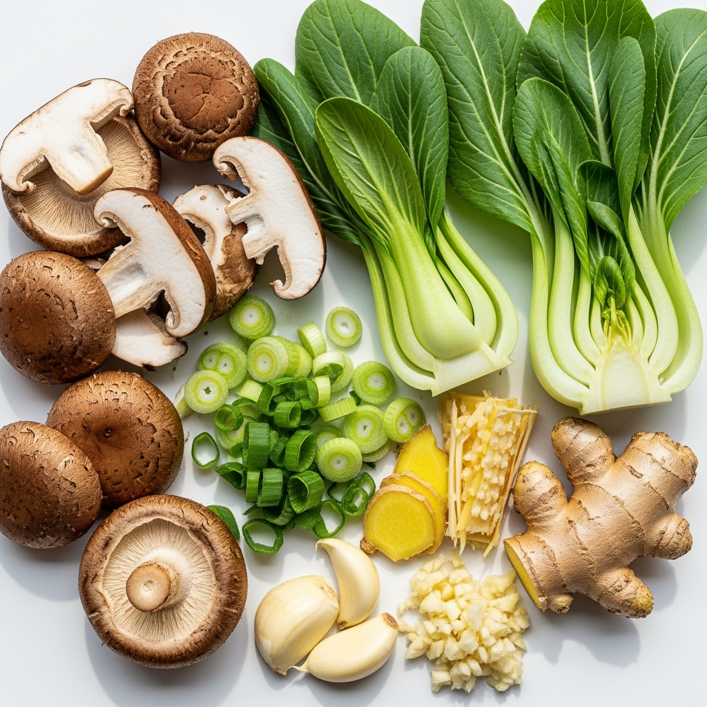 fresh-shiitake-cremini-bokchoy-ginger Fresh shiitake and cremini mushrooms recipe with vibrant bok choy and ginger