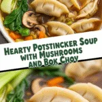 Hearty Potsticker Soup with Mushrooms and Bok Choy That Wows Taste Buds 2 Hearty potsticker soup with mushrooms and bok choy close-up textures