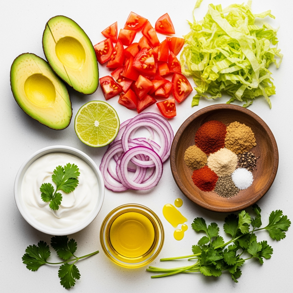 avocado-tomato-greek-yogurt-spices-olive Fresh avocado salsa recipe with tomatoes, onions, yogurt, and spices