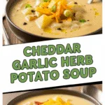 Cheddar Garlic Herb Potato Soup creamy bowl with bacon and green onions
