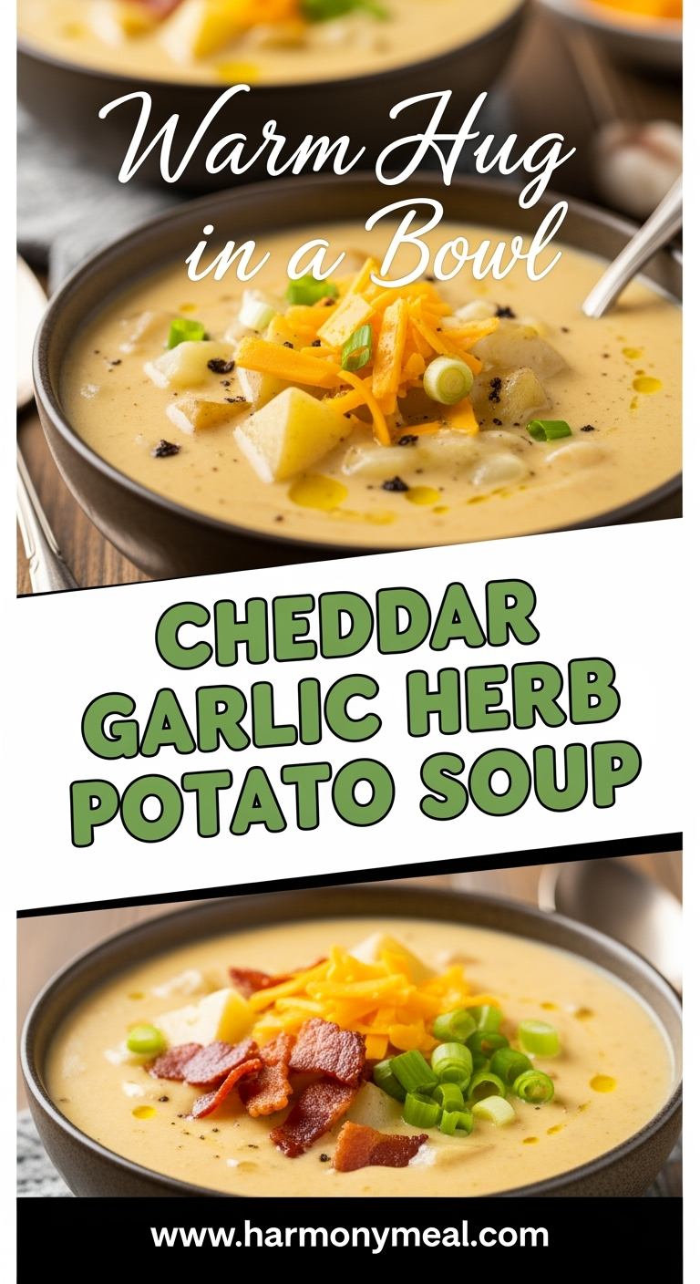 Cheddar Garlic Herb Potato Soup creamy bowl with bacon and green onions