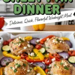 Easy sheet pan dinner with roasted chicken and colorful vegetables