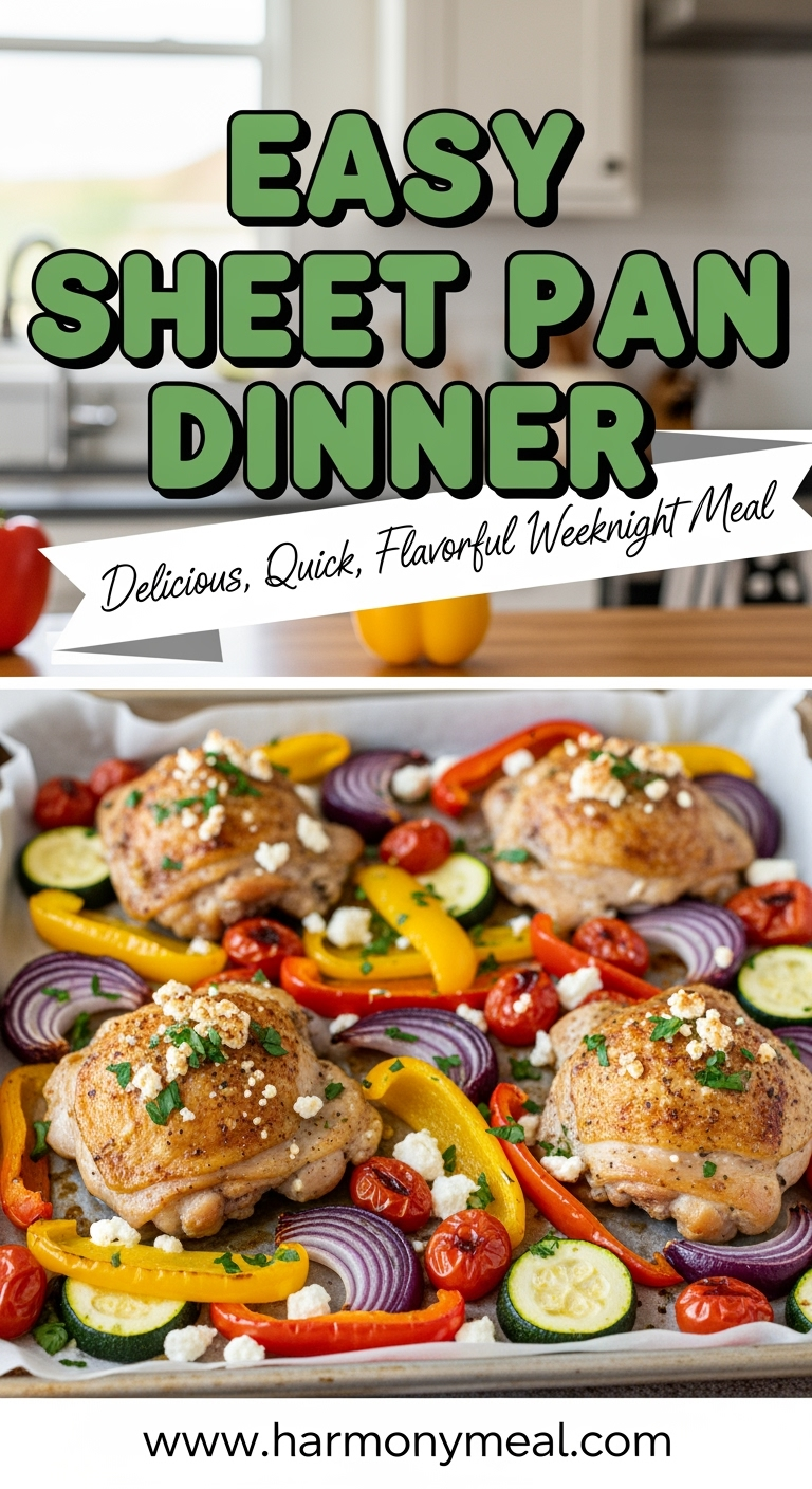Easy sheet pan dinner with roasted chicken and colorful vegetables