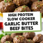 High Protein Slow Cooker Garlic Butter Beef Bites That Melt in Your Mouth 2 High Protein Slow Cooker Garlic Butter Beef Bites plated appetizingly close-up