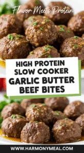 High Protein Slow Cooker Garlic Butter Beef Bites plated appetizingly close-up