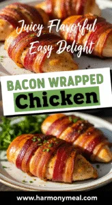 Bacon wrapped chicken crispy golden juicy flavorful plated rustic meal