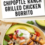 Easy Chipotle Ranch Grilled Chicken Burrito with fresh ingredients close-up