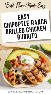 Easy Chipotle Ranch Grilled Chicken Burrito with fresh ingredients close-up