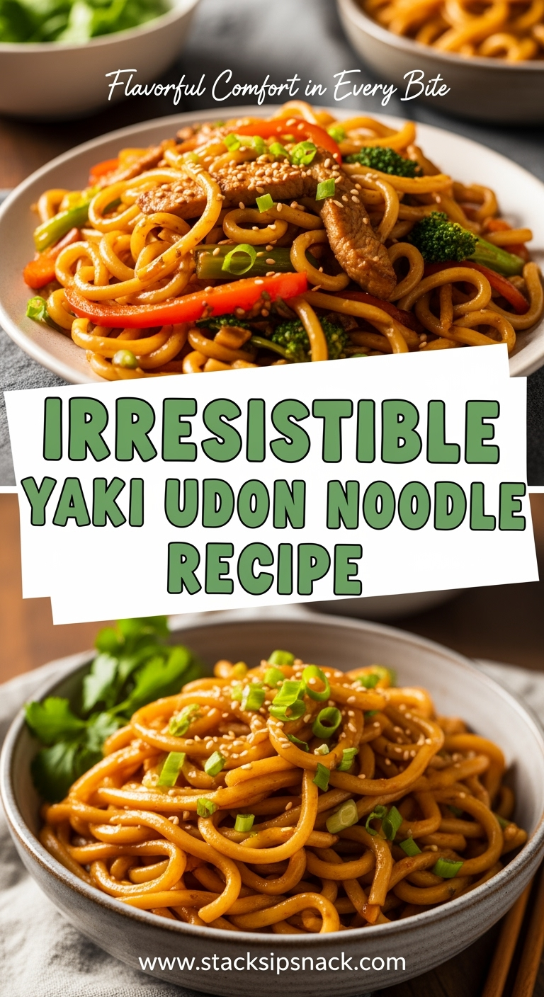 Stir-fried Yaki Udon noodles with vibrant vegetables and protein.