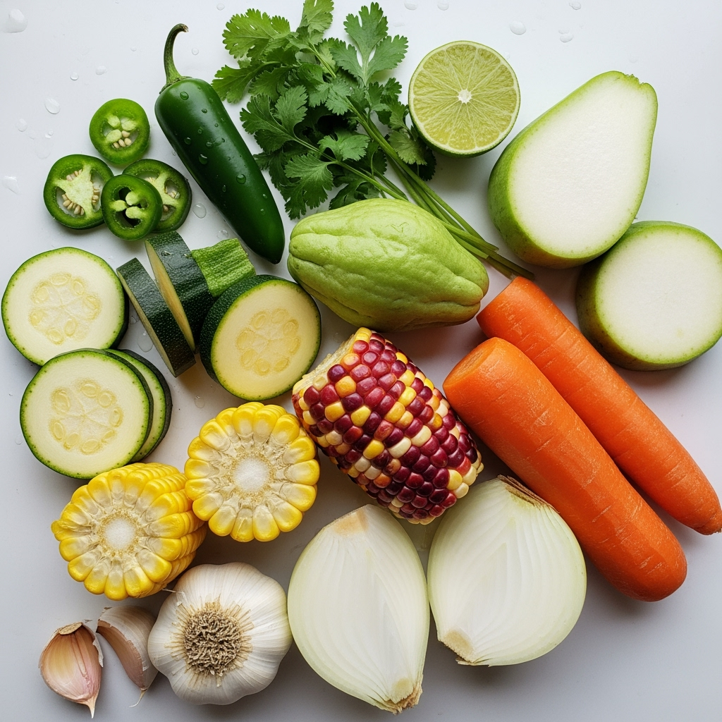 mexican-beef-soup-ingredients-fresh Mexican Beef Soup Caldo de Res ingredients fresh vibrant colorful textures