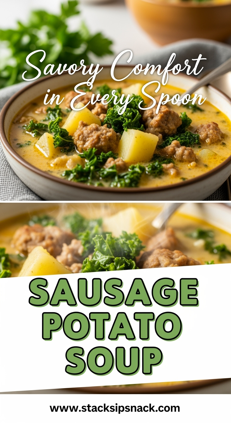 Creamy sausage potato soup with kale, parsley, and rich savory flavors