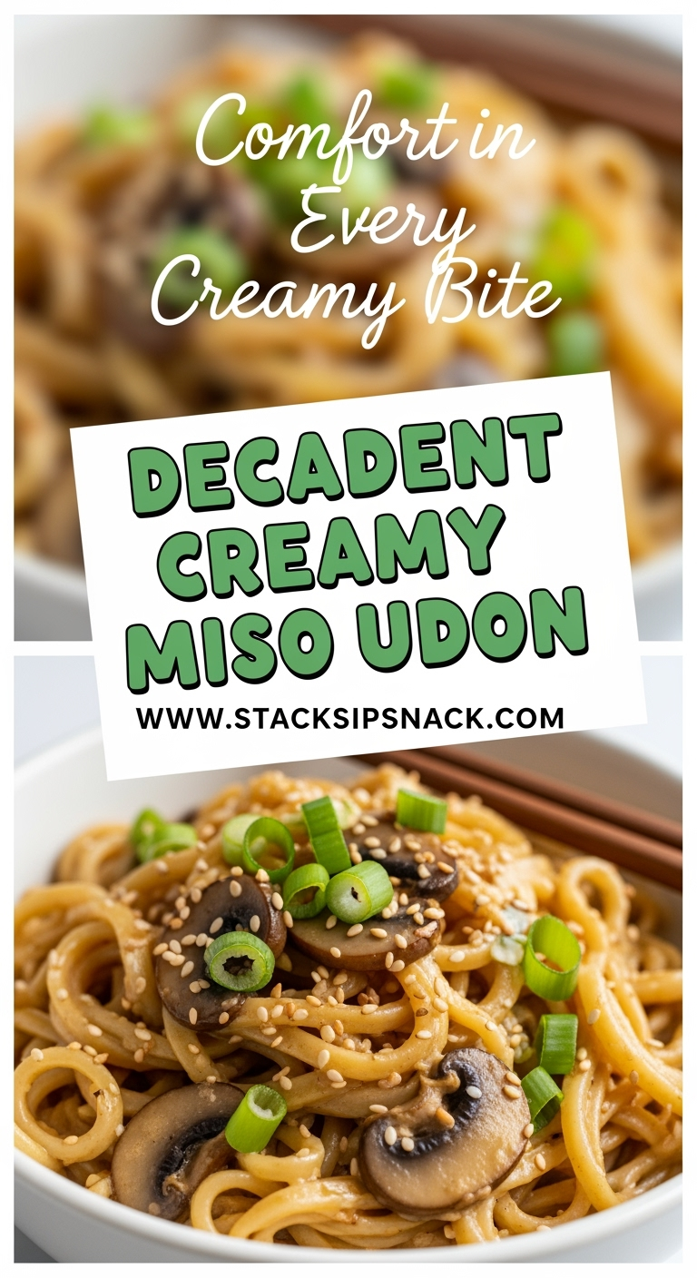 Creamy miso udon noodles bowl with vibrant garnishes and textures