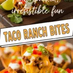 Taco Ranch Bites crispy wonton cups with beef cheese and fresh toppings