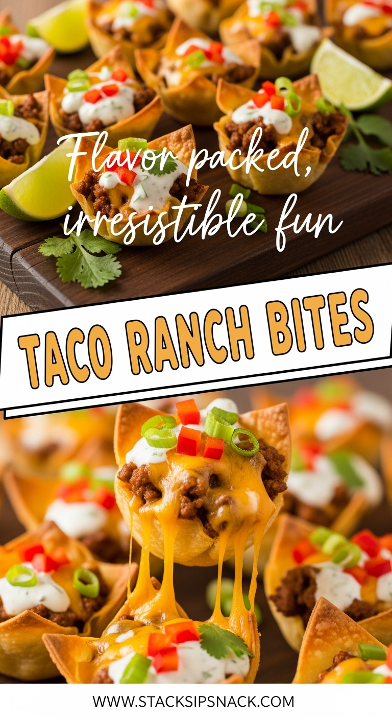 Taco Ranch Bites crispy wonton cups with beef cheese and fresh toppings