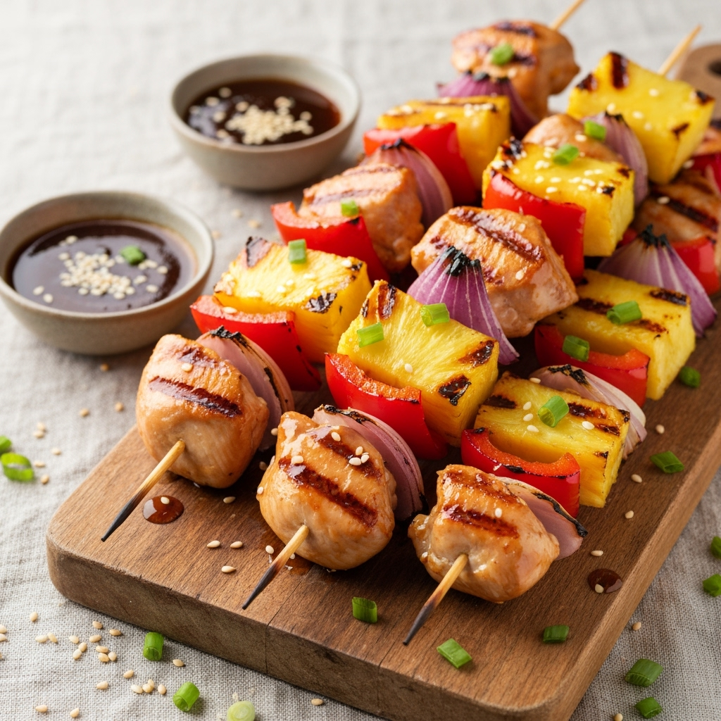 Grilled pineapple chicken kabobs with teriyaki glaze recipe
