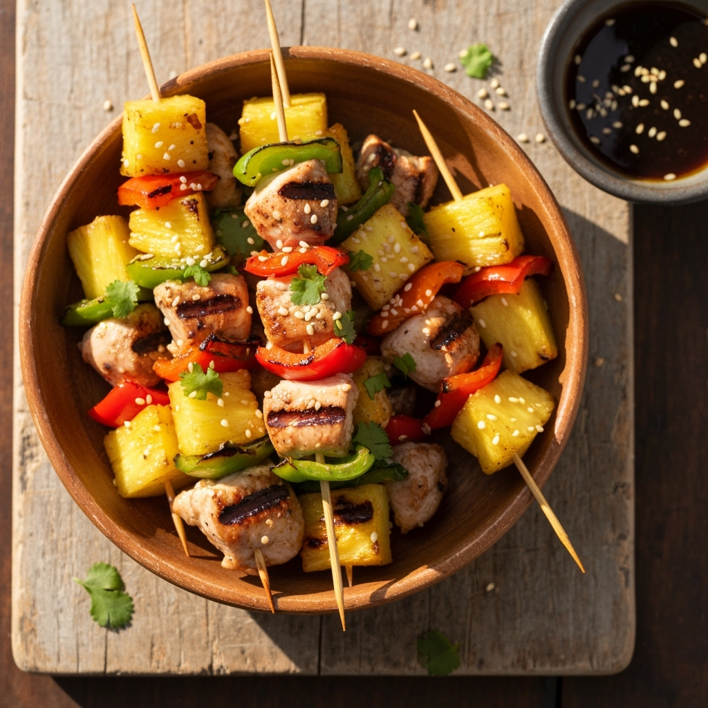 pineapple chicken kabobs teriyaki glaze rustic bowl 2025 09 30T152035.544Z 1