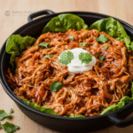 Pulled chicken coated in thick BBQ sauce, tender and glistening, served with optional lettuce wraps. Low-Carb Pulled Chicken
