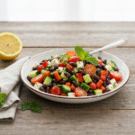 Mediterranean Black Bean Salad With Herbs & Feta 8 Mediterranean black bean salad with feta and fresh herbs.