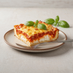 Pizza Cottage Cheese Bake – Easy Dinner Recipe 8 Golden bubbly pizza cottage cheese bake recipe slice