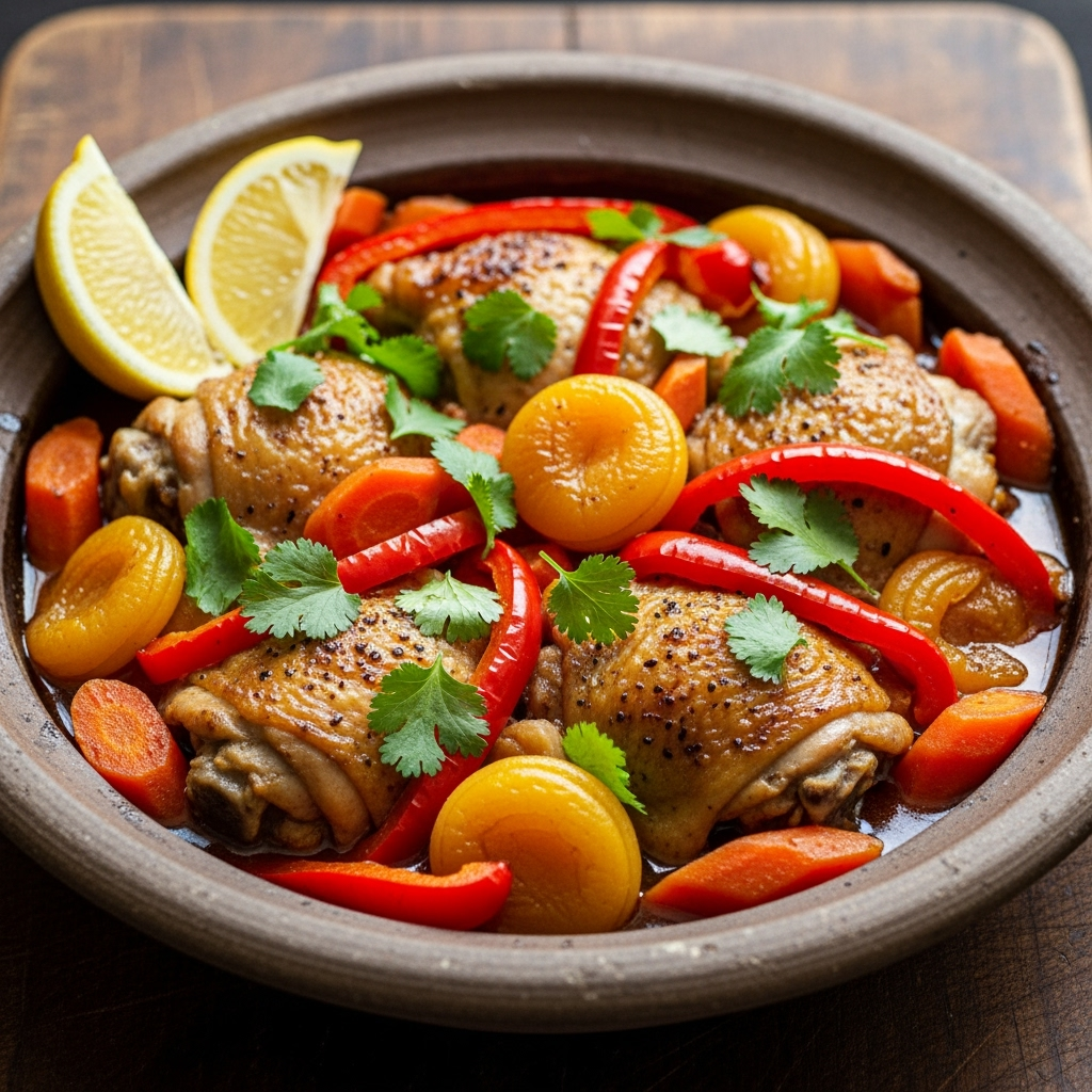 Slow cooker Moroccan chicken with carrots and apricots.