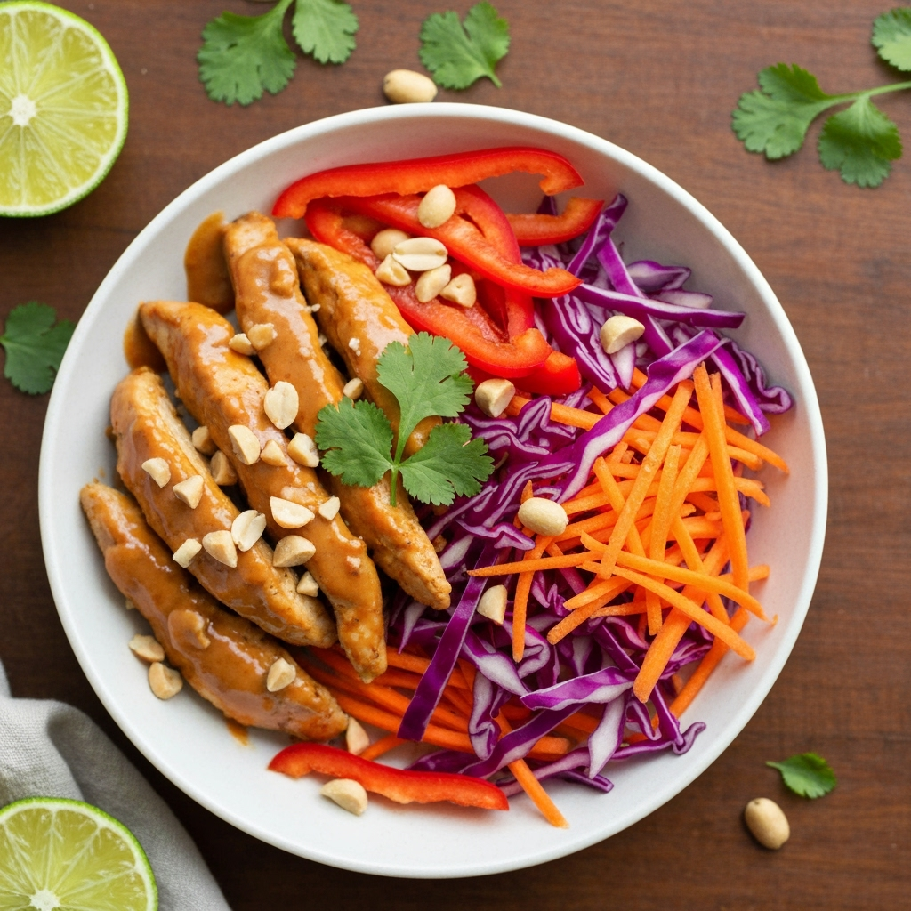 Thai Peanut Chicken Wraps 6 Thai peanut chicken wrap bowl overhead 2025 10 02T215944.421Z 1