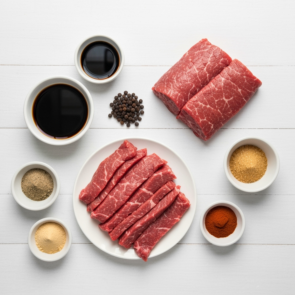 beef jerky ingredients overhead flatlay 2025 10 04T013306.203Z 1