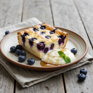 Golden brown blueberry cottage cheese breakfast bake recipe