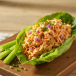 High Protein Buffalo Chicken Salad 8 High protein buffalo chicken salad in lettuce cup