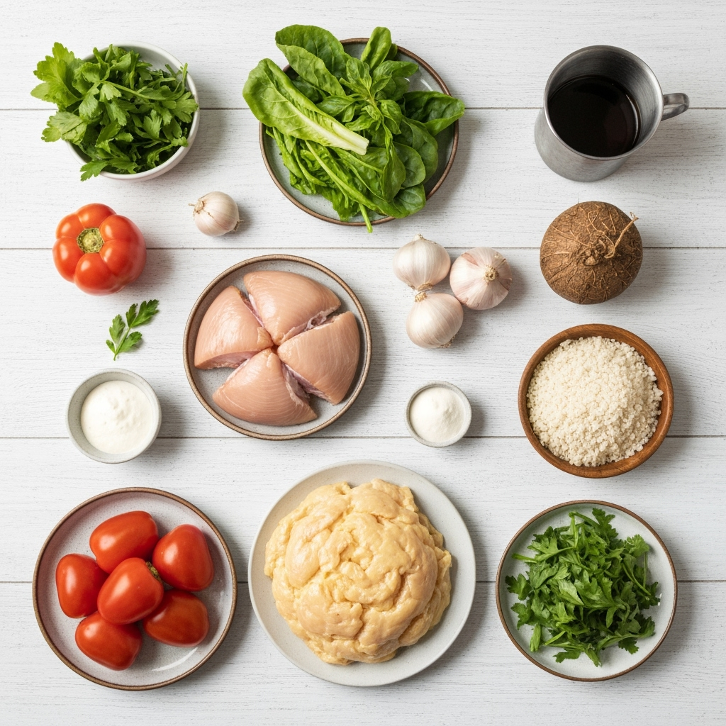chicken florentine ingredients overhead flatlay 2025 10 02T225549.930Z
