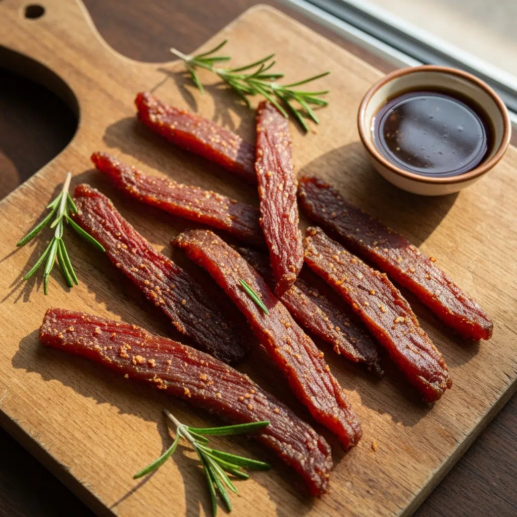 Homemade chicken jerky recipe with soy sauce and honey marinade