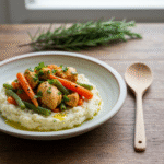 Slow cooker chicken stew over creamy cauliflower mash recipe.